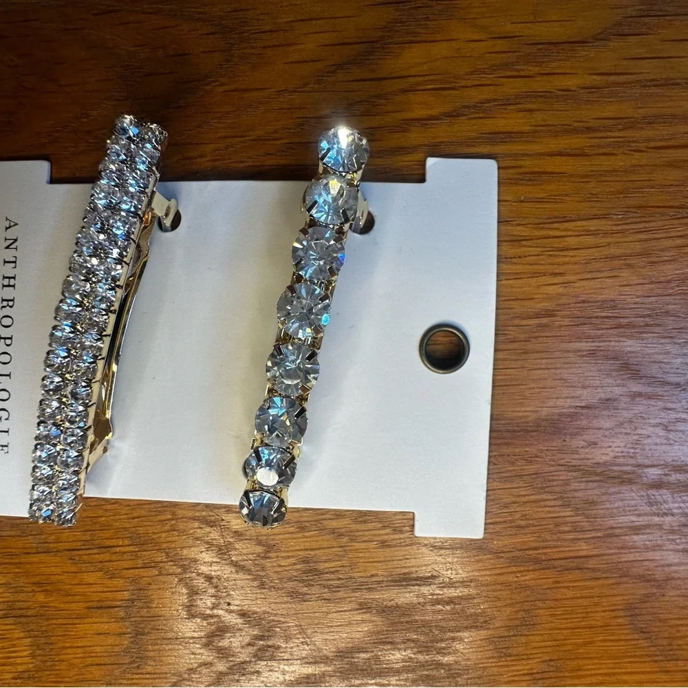 Anthropologie Crystal Gold and Silver Hair Barrettes - Picture 2 of 5